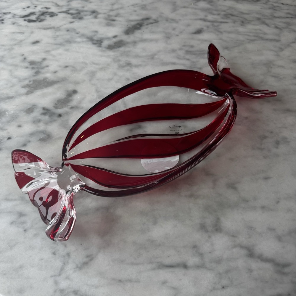 Hallmark Peppermint Candy Shaped Glass Serving Dish/Tray/Shallow Bowl NEW